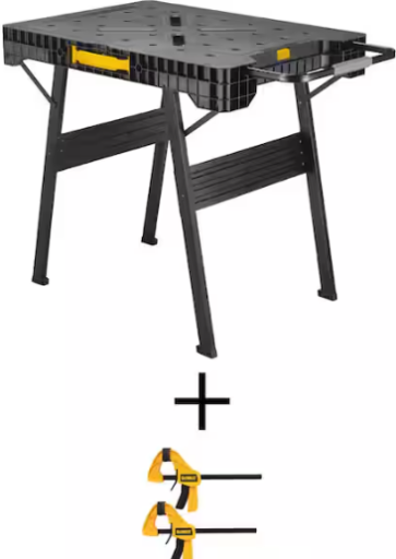 DEWALT 33-inch Folding Portable Workbench Sawhorse and 12-inch Medium Trigger Bar Clamp (2 Pack)