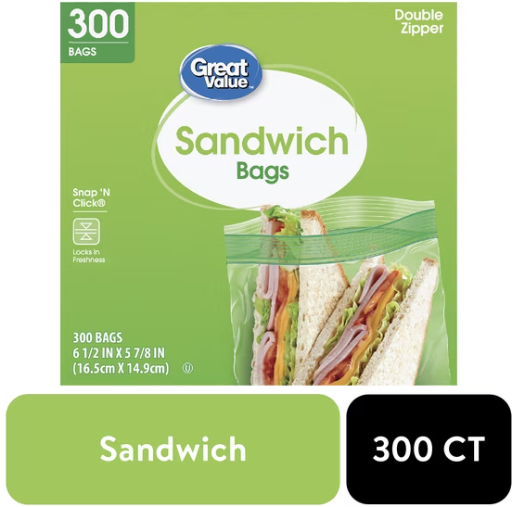 Great Value Double Zipper Sandwich Bags 300 Count Deal