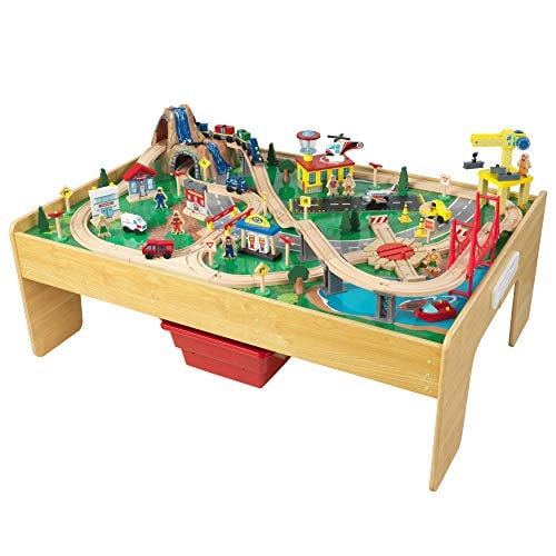 KidKraft Adventure Town Railway Wooden Train Set & Table with 120 Accessories