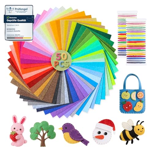 50 Pcs Felt Sheets with Thread 4″x4″ 1mm Stiff Felt Deal