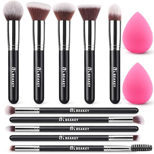 BEAKEY 10-Piece Makeup Brushes Set with 2 Blending Sponges