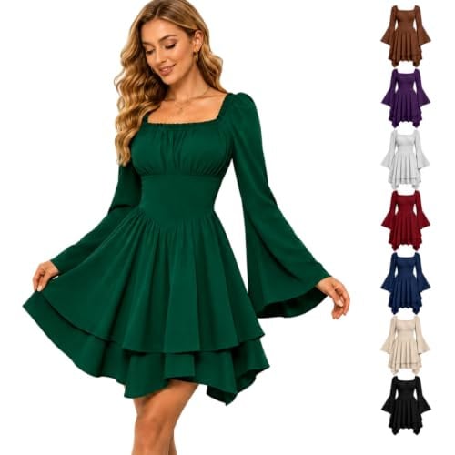 Square Neck Long Sleeve Ruffle Dress Deal