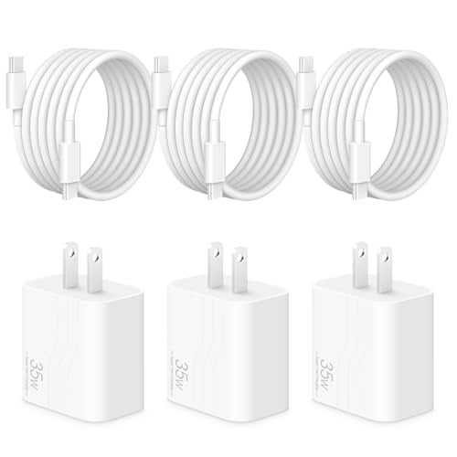 35W Type C Fast Charger Block w/ 6' Type C Cable 3-Pack