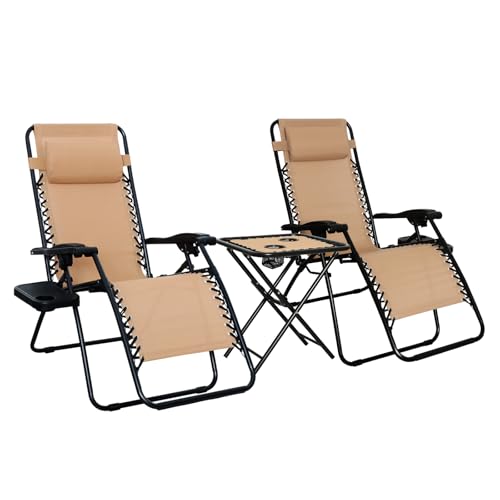 Amazon Basics Outdoor Textilene Adjustable Zero Gravity Folding Reclining Lounge Chair Set with Cup Holder Deal