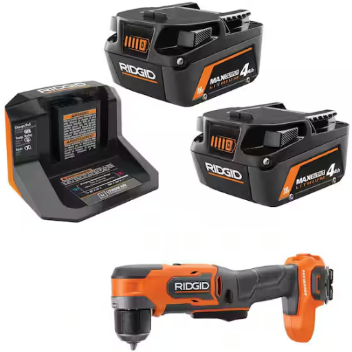 RIDGID 18V SubCompact Brushless Cordless 3/8 in. Right Angle Drill Kit with (2) 4.0Ah Batteries