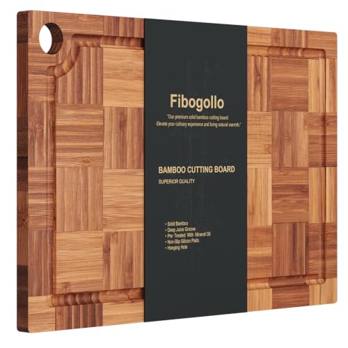 Fibogollo Bamboo End Grain Butcher Block Cutting Board w/ Juice Groove