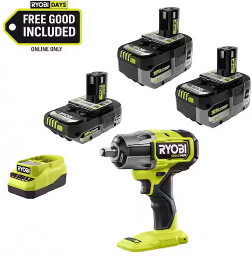 Ryobi ONE+ 18V HIGH PERFORMANCE Kit w/ (2) 4.0 Ah Batteries, 2.0 Ah Battery, Charger, & FREE ONE+ Brushless 1/2" Impact Wrench Deal