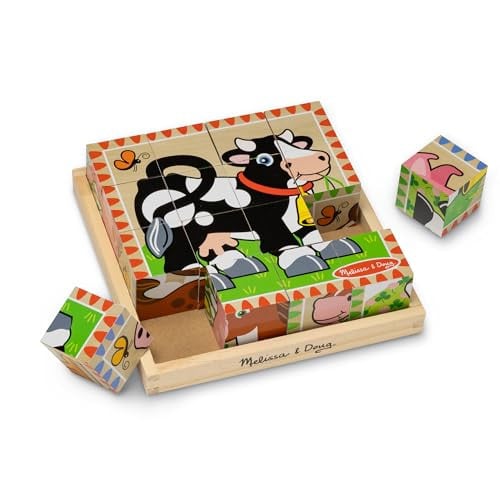 Melissa & Doug Farm Wooden Cube Puzzle 16-Piece