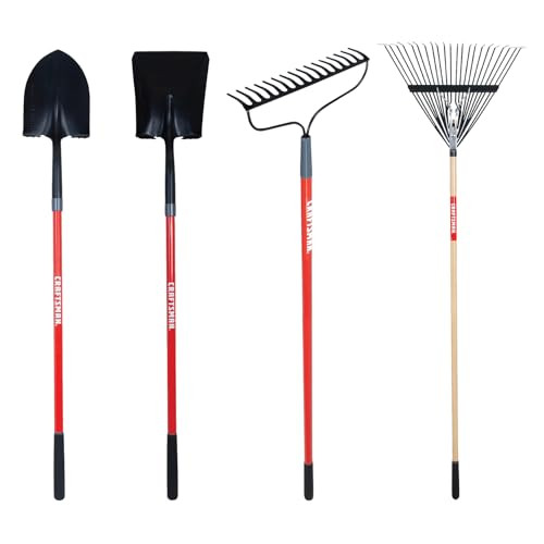 Craftsman New Homeowner Bundle: Round Point and Square Point Shovels, Bow and Leaf Rakes, Steel Head, Fiberglass or Wood Handles