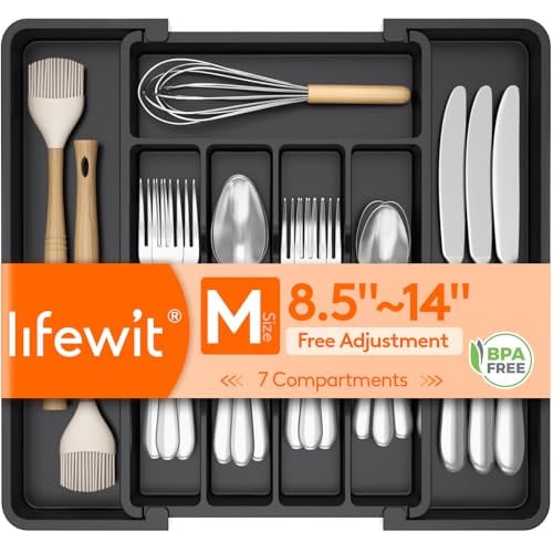 Lifewit Adjustable Silverware Drawer Organizer Black M (8.5-14''W x 12''D) Deal
