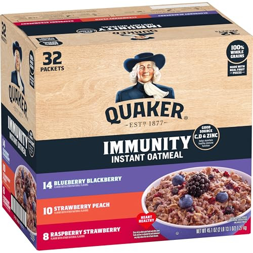 32-Count Quaker Immunity Instant Oatmeal Packets (Fruit Fusion 3 Variety Pack)