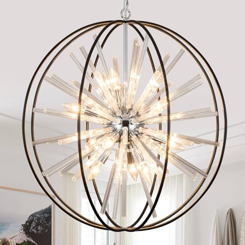 27" Black and Gold 12-Light Globe Sputnik Chandelier