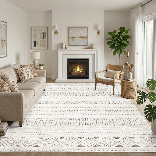 UERMEI 5'x7' Washable Soft Neutral Geometric Bohemian Distressed Indoor Area Rug