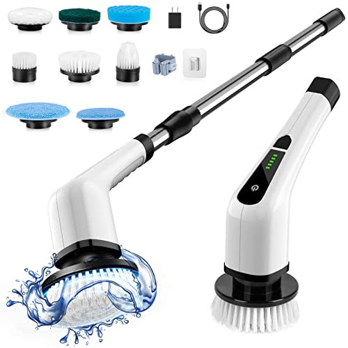 Bomves 5000mAh Rechargeable Cordless Electric Spin Scrubber w/ 8 Brush Heads