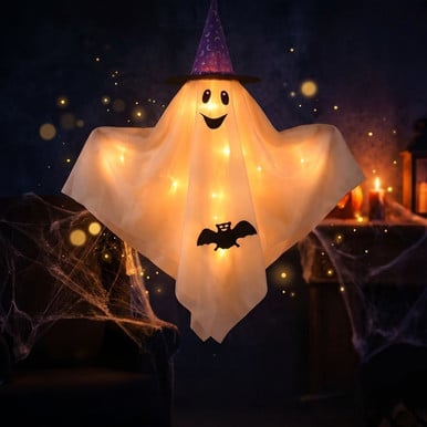 Hanging Lighted Ghost with Wizard Hat Deal