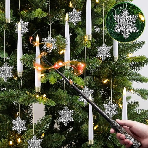 12-Pack Sunjas Christmas Tree Candles w/ Snowflakes & Magic Wand