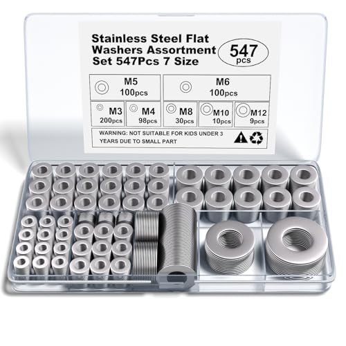 547-Piece Stainless Steel Metric Flat Washer Assortment Set