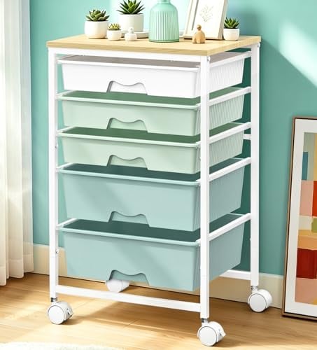 5-Tier SUNALLY Rolling Utility Cart w/ Wooden Tabletop Deal