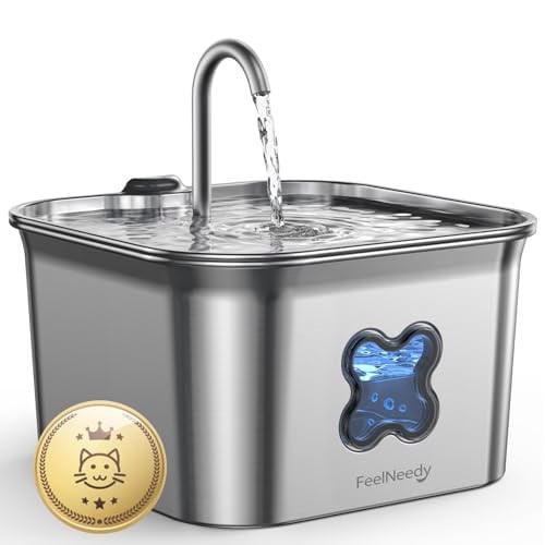 FEELNEEDY 2.8L 304 Stainless Steel Cat Water Fountain w/ 4-Stage Filtration