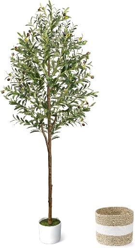 LuceAlberi 6FT Artificial Olive Tree with Planter & Basket