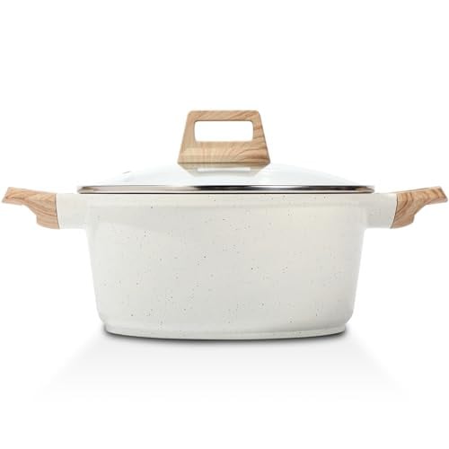 ESLITE LIFE 7-Quart Granite Casserole Nonstick Stock Pot w/ Lid (White)