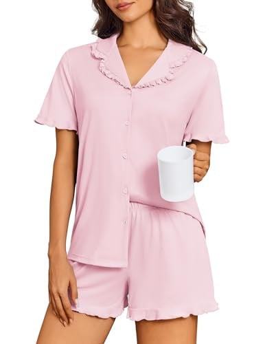Ekouaer Button Down 2 Piece Sleepwear Set