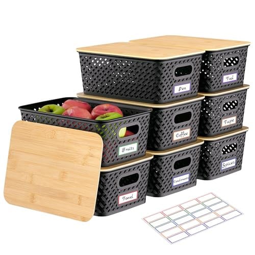 Anysig Stackable Plastic Storage Bins with Bamboo Lids 8-Pack Deal