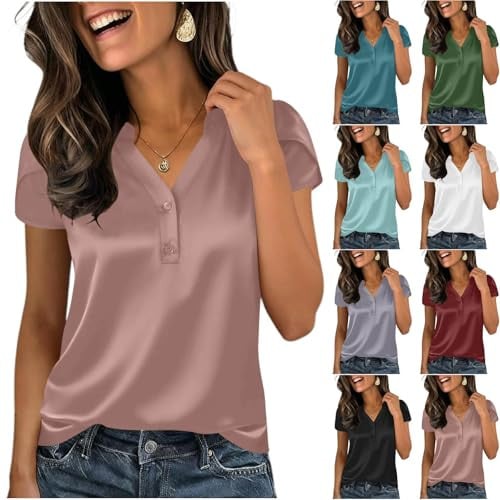 Satin Short Sleeve Tops for Women