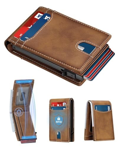 furid RFID Leather Wallet with Pop-up Function & ID Window (Brown) Deal