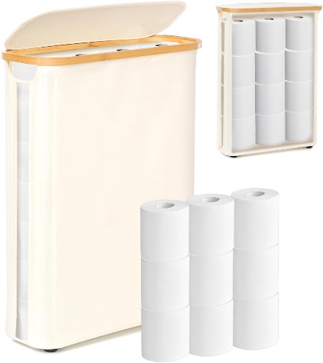GARPROVM Slim Toilet Paper Storage Basket with Lid (Holds 20 Regular Rolls)