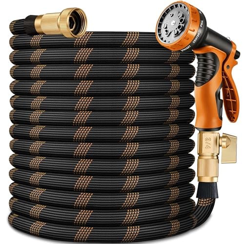 Flexible Garden Hose 100 FT with 10 Function Sprayer and 3/4" Brass Fittings