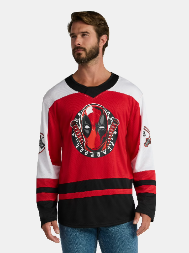 Marvel Deadpool Men's and Big Men's Hockey Jersey, Sizes S-XL Deal