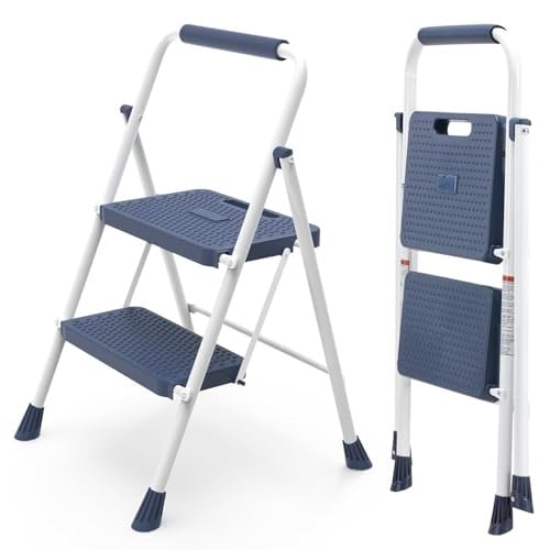 Sweetcrispy 2-Step 800-Pound Capacity Folding Step Ladder w/ Handrail (Blue)