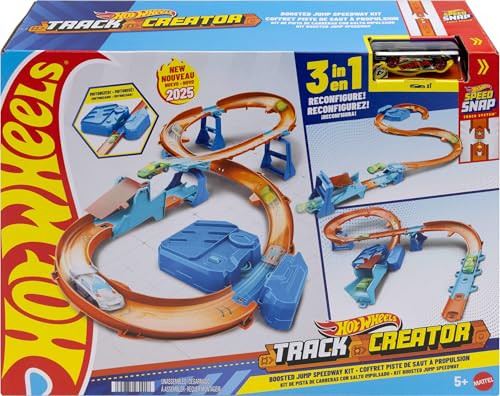 Hot Wheels Toy Car Track Set, Deluxe Building Box with Motorized Booster