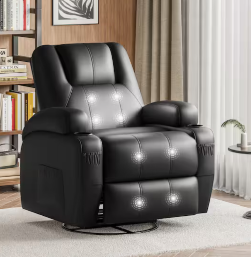 LACOO PU Leather Rocking Recliner Chair w/ 8-Point Massage, 360° Swivel Deal