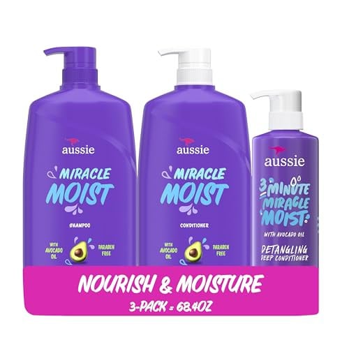 Aussie Miracle Moist Shampoo and Conditioner with 3 Minute Miracle Deep Conditioner 3 Pack 68.4 Fl Oz Deal