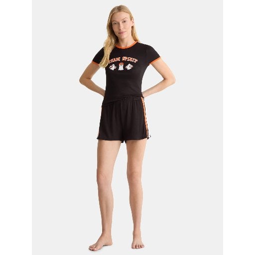 Way to Celebrate Halloween Women's Varsity Tee and Shorts Pajama Set 2-Piece