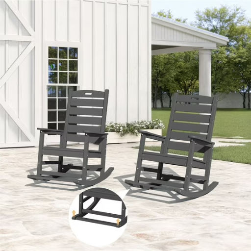 SERWALL Oversized Outdoor Rocking Chair Set of 2 in grey on a patio at Walmart