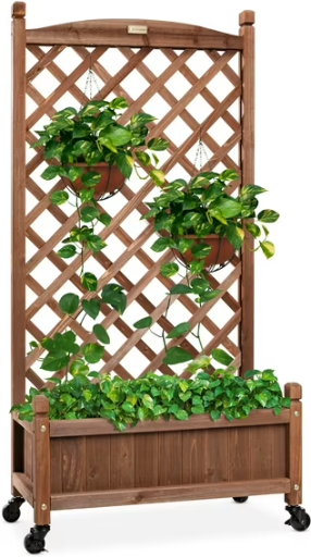 Best Choice Products 48in Mobile Wood Planter Box & Diamond Lattice Trellis Deal