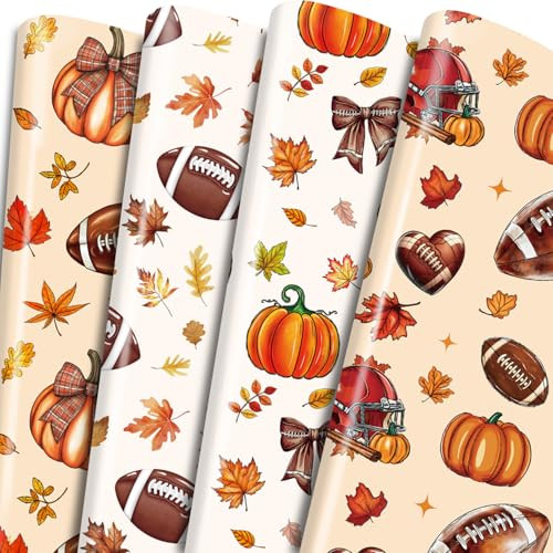 Fall Football and Fall Leaves Gift Wrapping Paper