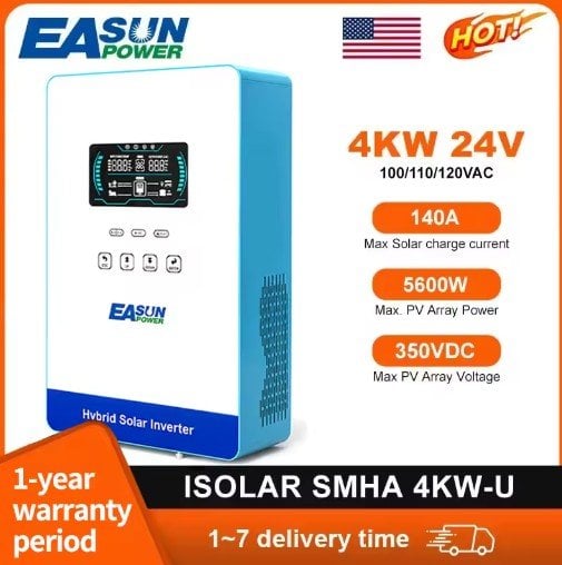 EASUN POWER 4000W 24V 140A MPPT Pure Sine Wave Hybrid Solar Inverter