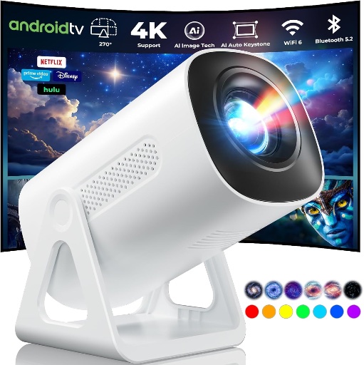 Mini Projector 4K 1080P WiFi 6 Bluetooth Android TV Star Projection