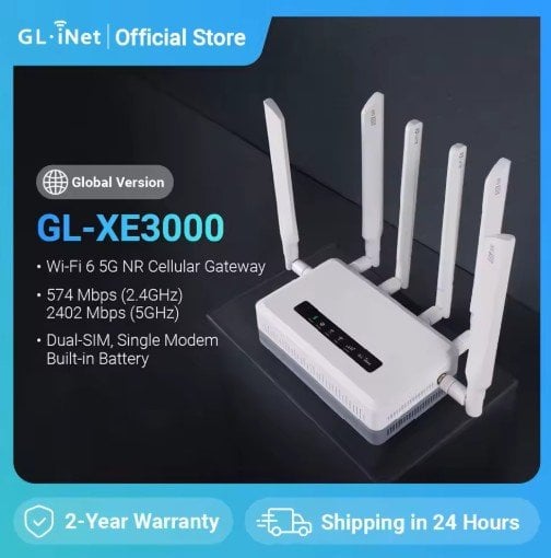 GL.iNet GL-XE3000 Wi-Fi 6 5G Cellular Router with 6400mAh Battery