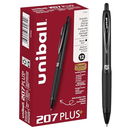 Uniball 207 Plus+ Gel Pens, Black Ink, 0.7mm Medium Point, 12 Count Deal