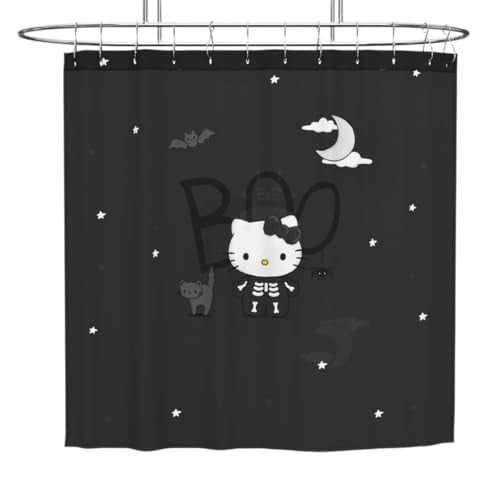 Sanrio Hello Kitty Skeleton Halloween Shower Curtain Set w/ Hooks (72" x 72")