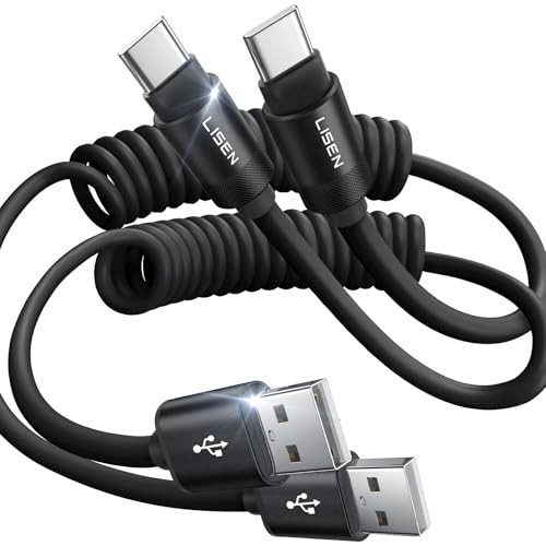 LISEN 2-Pack Coiled USB-A to USB-C Cables