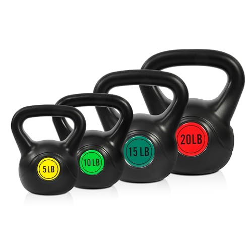 Fitvids 4-Piece Wide Grip Kettlebell Exercise Fitness Weight Set (5/10/15/20lbs Total 50lbs)