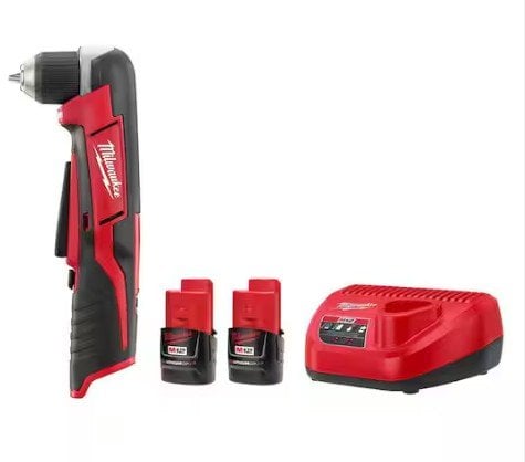 Milwaukee M12 12V Lithium-Ion Cordless 3/8 in. Right Angle Drill with M12 2.0 Ah Battery (2 Pack) Deal