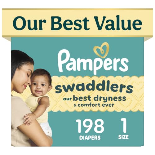 Pampers Swaddlers Diapers, Size 1 (8-14 lbs), 198 Count