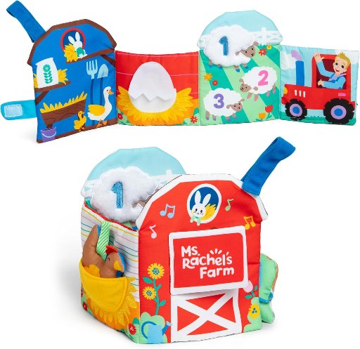 Ms. Rachel Official Sensory Learning Farm Foldable Soft Baby Book w/ Plush Cow